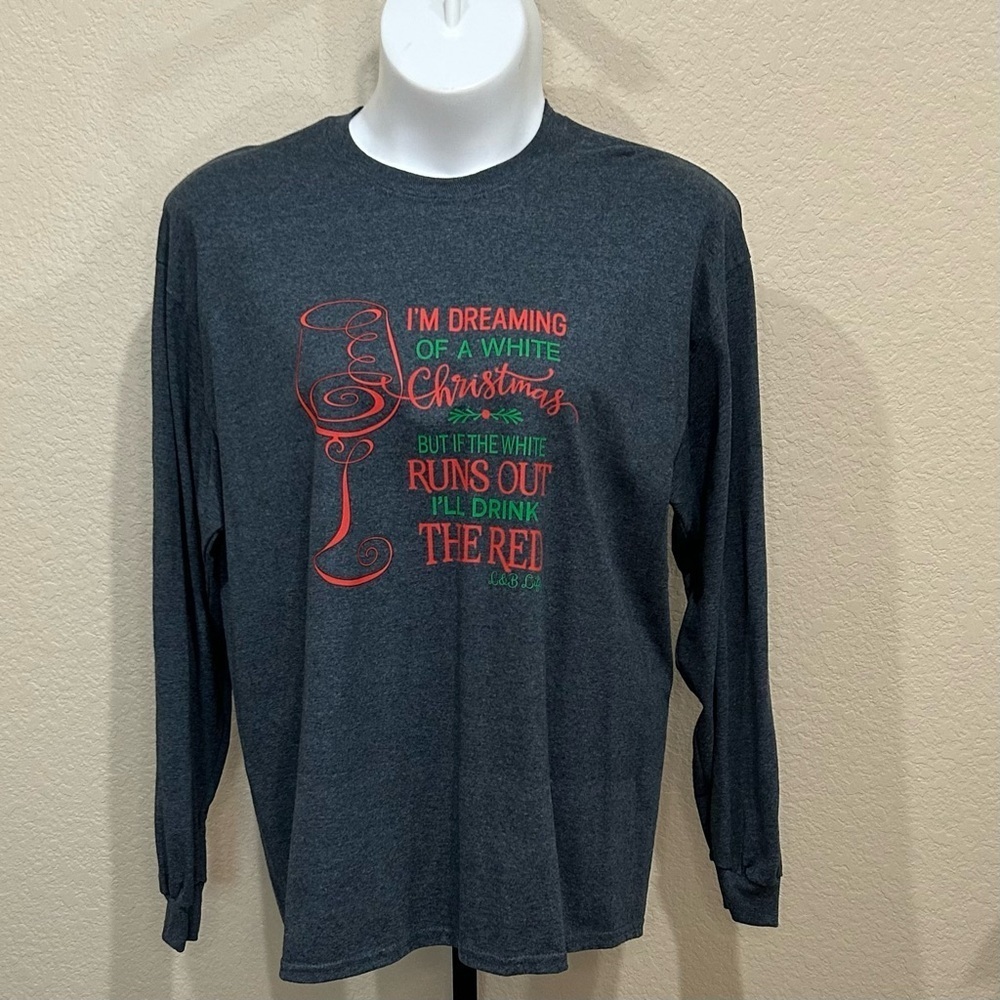 Gildan Dark Gray Long Sleeve Christmas Tee NEW